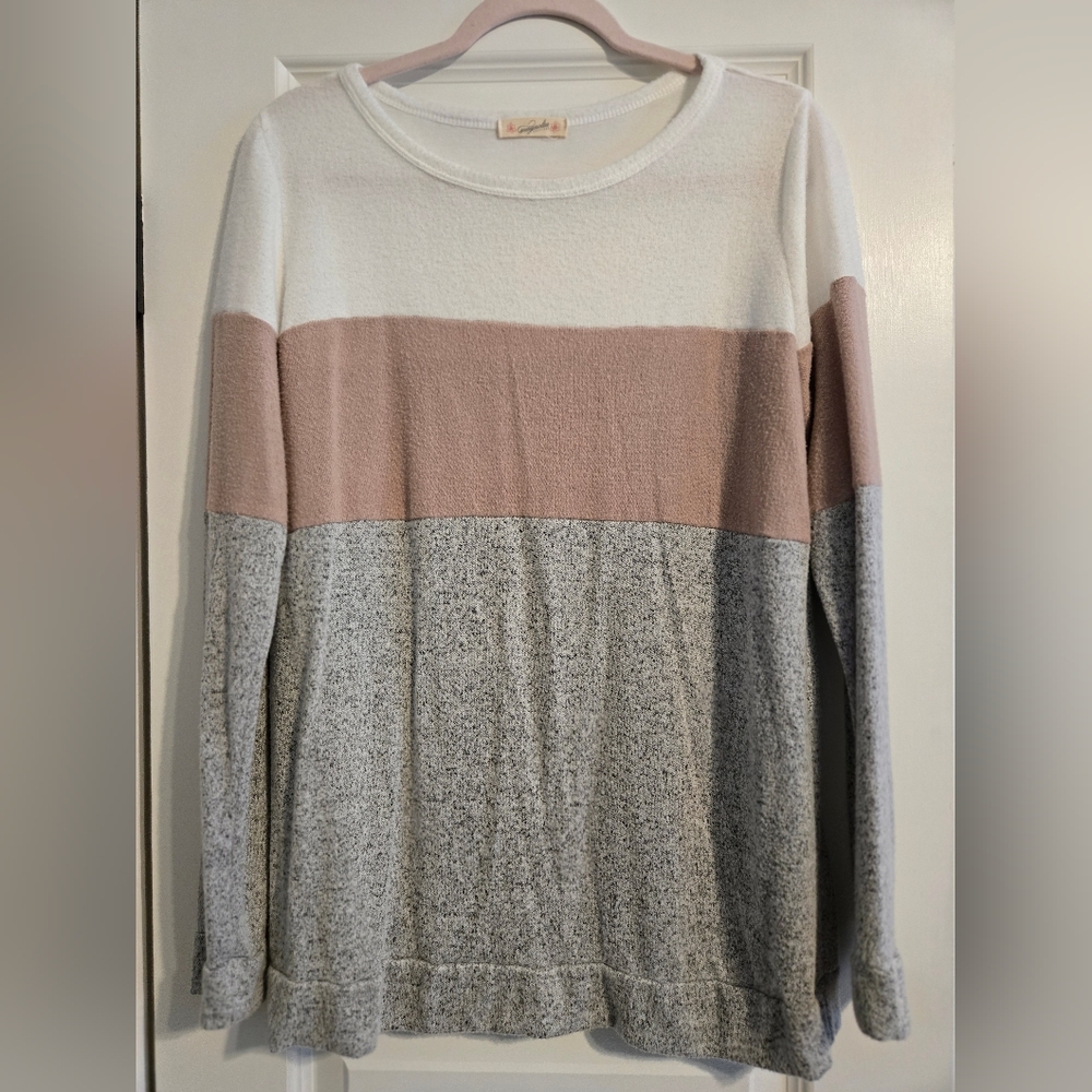 Magnolia Boutique Colorblock Soft Brushed Top - Cream, Pink, Gray